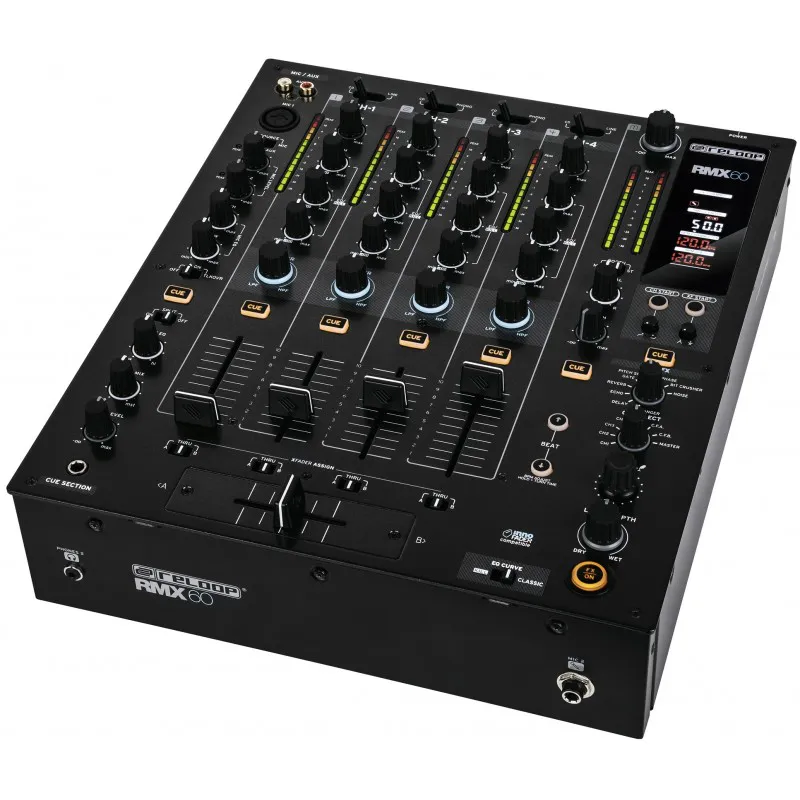 Reloop RMX-60 mesa de mezclas DJ profesional digital 4 canales vista cenital 3D