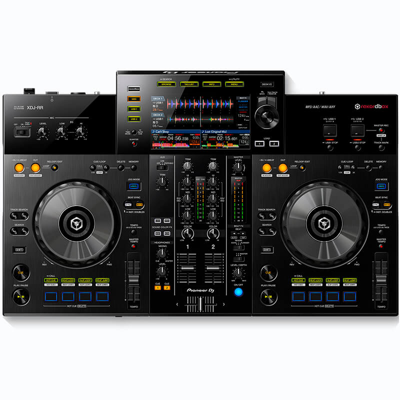 vista cenital del controlador dj Pioneer XDJ-RR en color negro