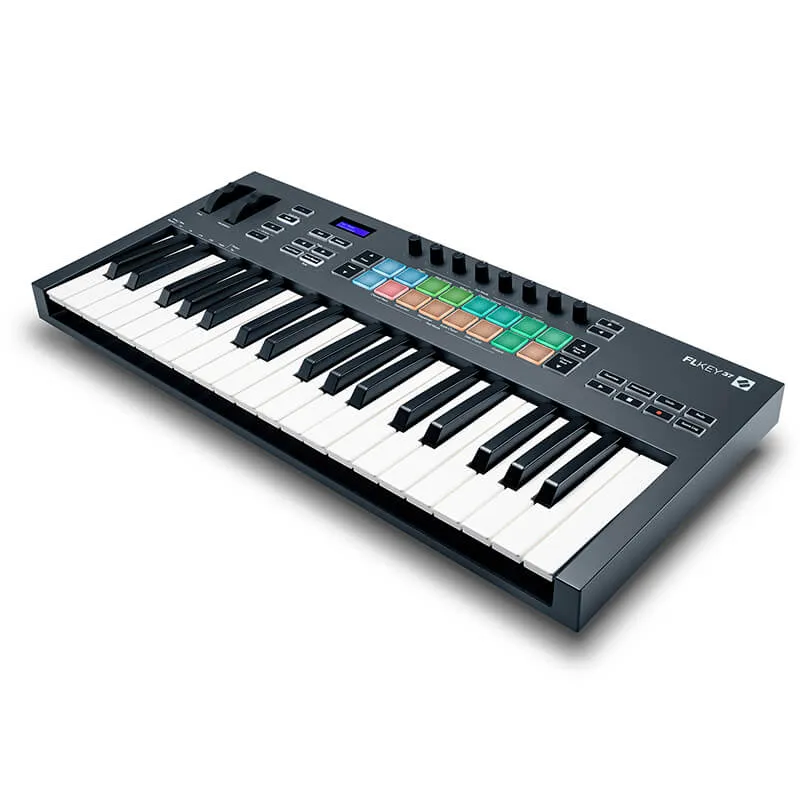 Teclado controlador midi Novation FLKEY 37 vista cenital lateral