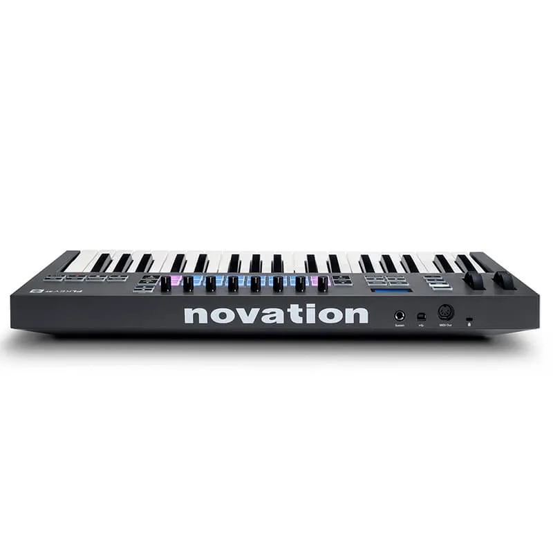 Teclado controlador midi Novation FLKEY 37 vista panel trasero conexiones