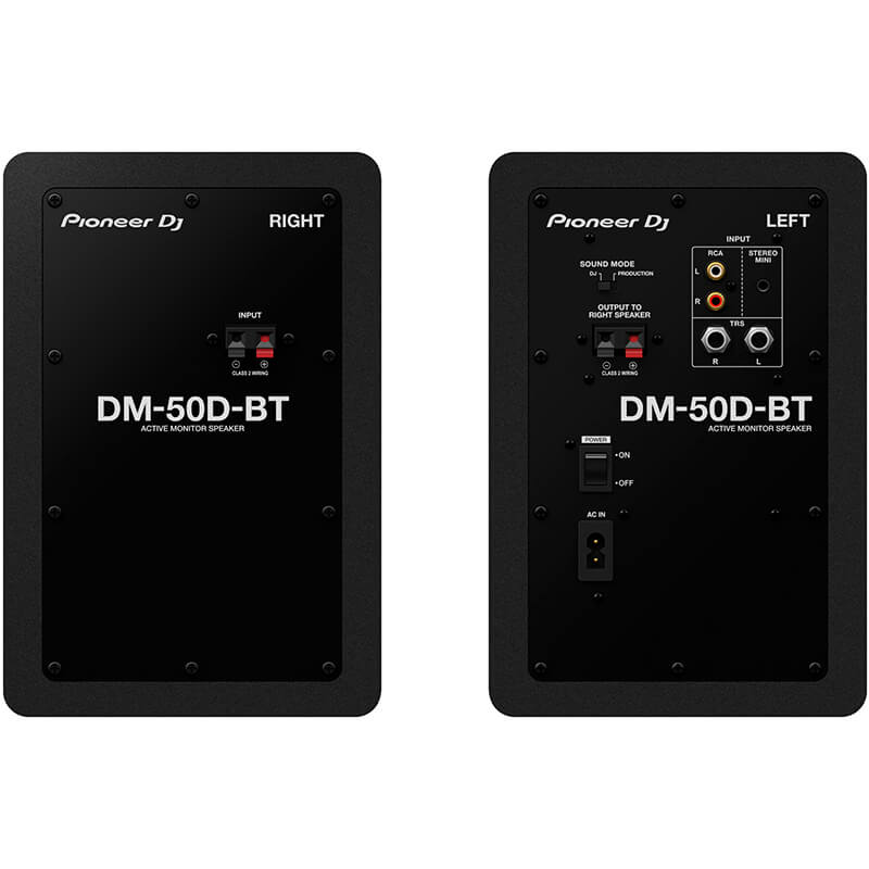 Monitores de estudio activos Pioneer DJ DM-50D-BT vista pareja parte trasera conexiones color negro