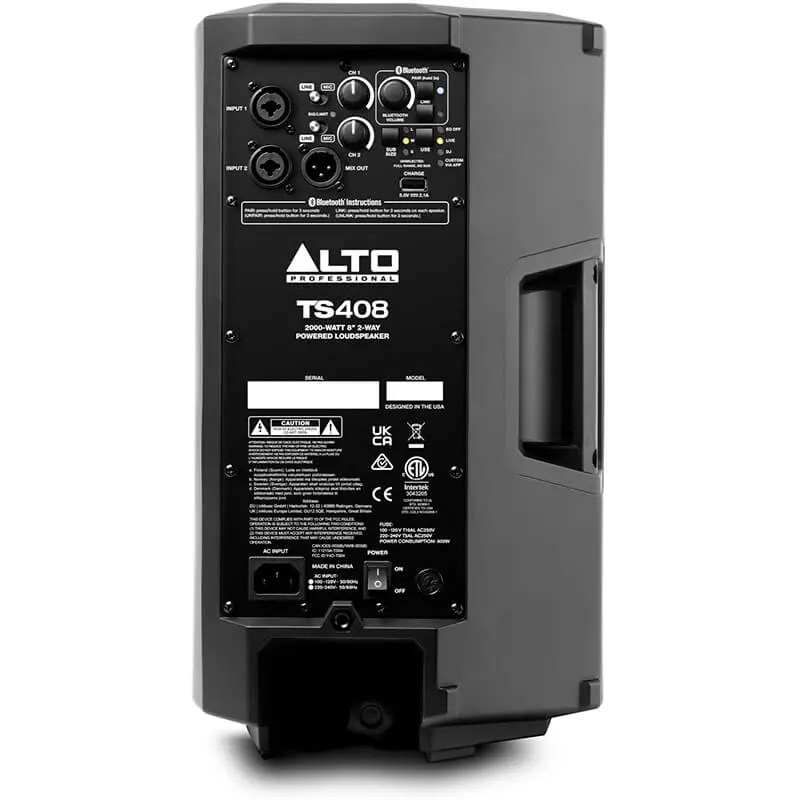 Altavoz autoamplificado Alto TS408 vista panel trasero conexiones