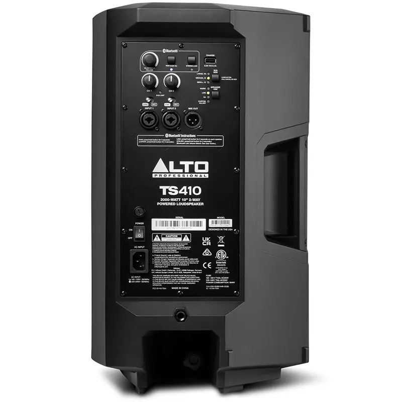 Altavoz autoamplificado Alto TS410 vista trasera panel de conexiones