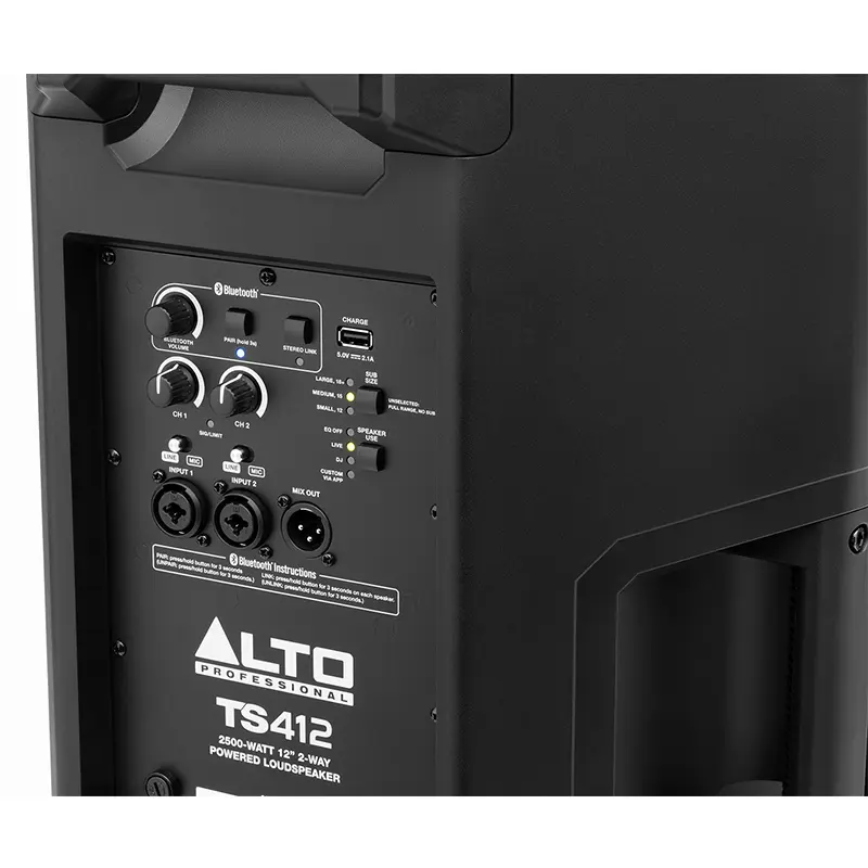 Altavoz autoamplificado Alto TS412 vista trasera panel de conexiones detalle