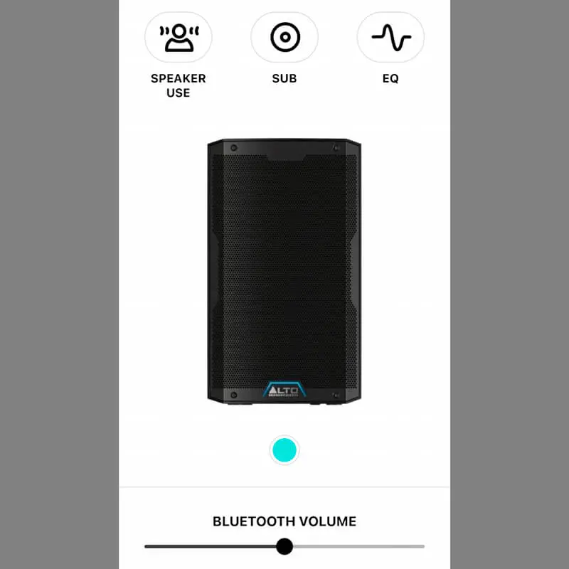 Altavoz autoamplificado Alto TS412 vista detalle de la app de control