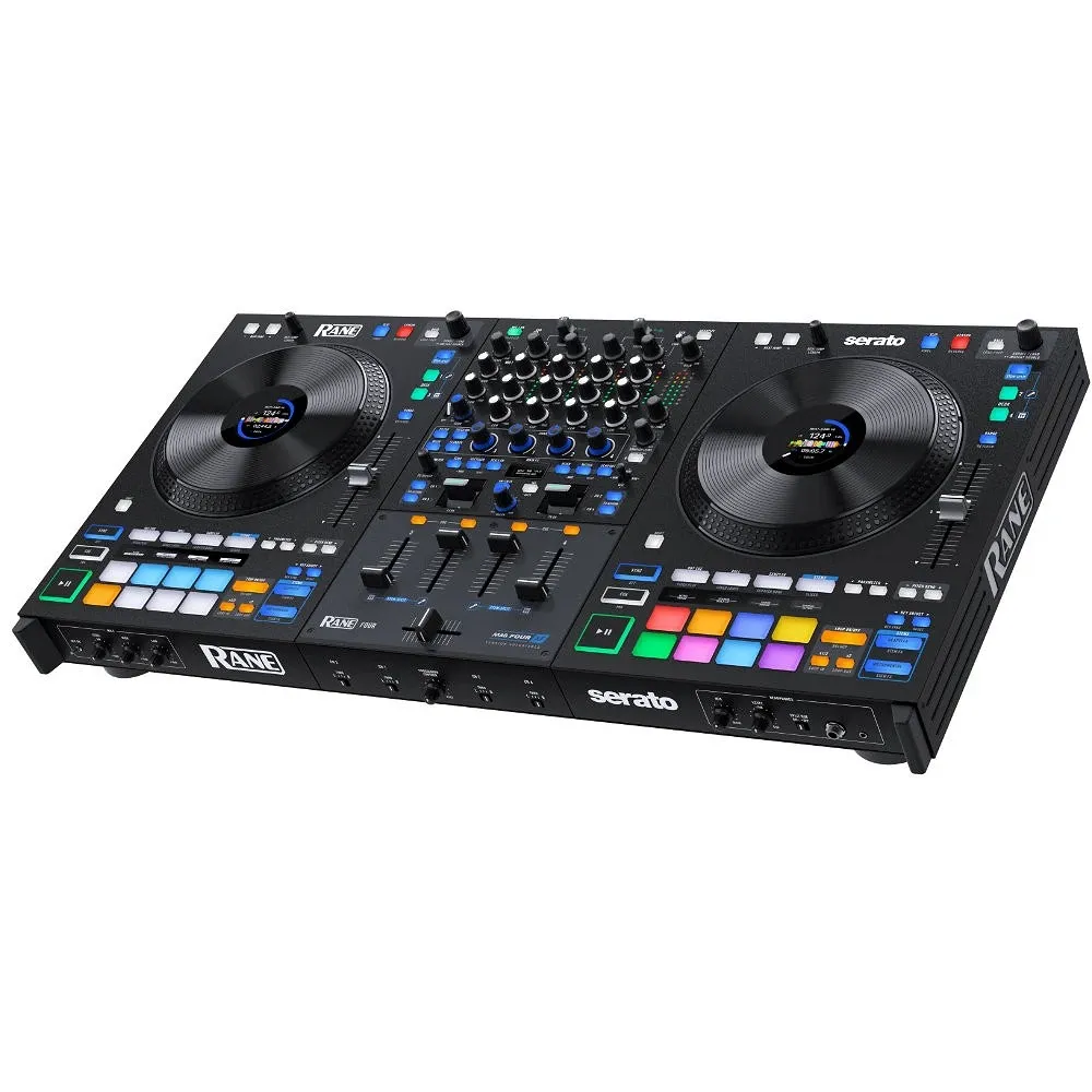 Controlador DJ Rane Four de 4 canales vista lateral cenital