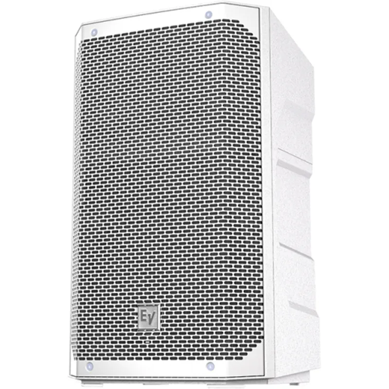 Altavoz autoamplificado Electro Voice ELX200 10P en color blanco vista de la parte delantera y de una de sus laterales.