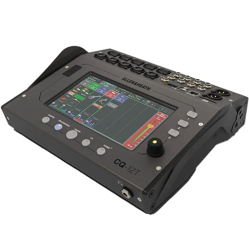 Mezclador Digital ALLEN-HEATH-CQ-12T vista lateral elevada