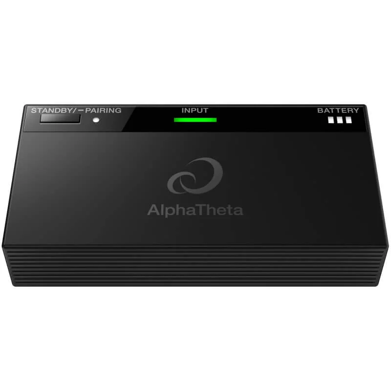 AlphaTheta HP-TX01 transmisor para auriculares de DJ inalámbricos profesionales vista superior inclinada