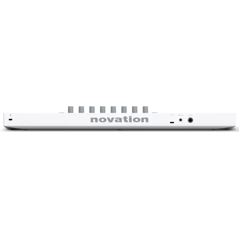 Teclado Midi Novation LAUNCHKEY MINI37MK4 en color blanco vista trasera.