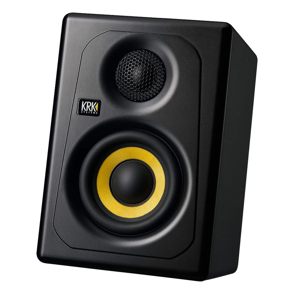 Monitor estudio KRK KREATE K3 BT vista frontal angulada.